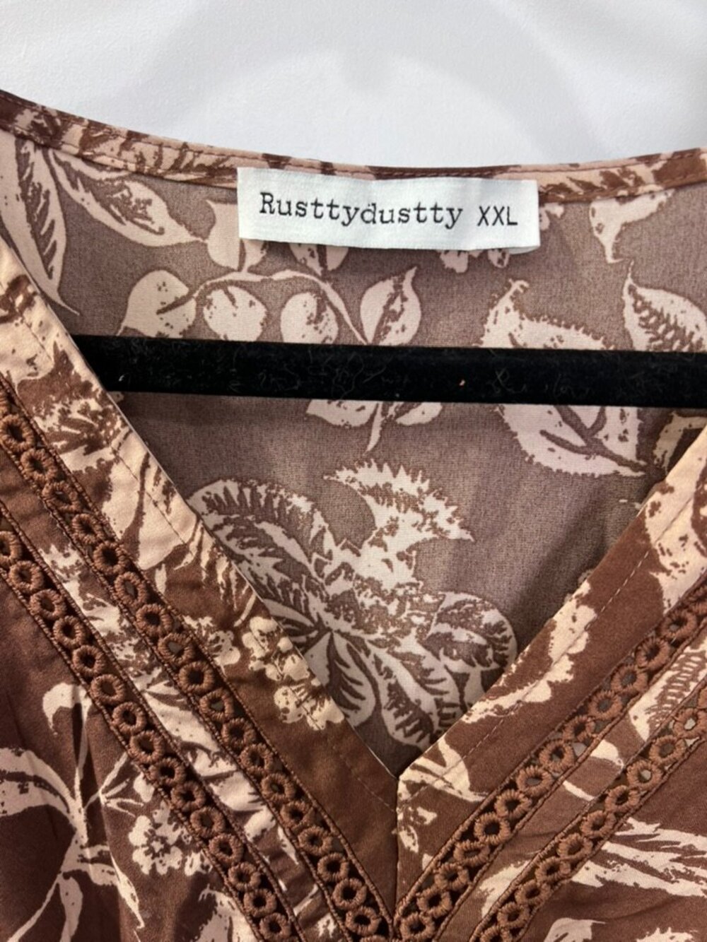 Rusttydustty Brown Floral Boho Midi Dress XXL Cottagecore Prairie Long Sleeve - Picture 3 of 6